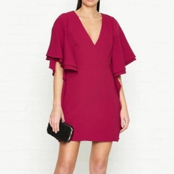 Halston Heritage Dresses & Skirts - HALSTON Heritage  V-neck Flounce Sleeve Crepe Dress Size 0